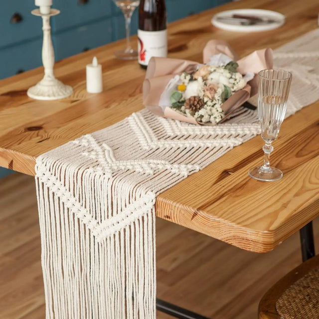 Boho Macrame Table Runner Woven Handmade with Tassels - Knotique