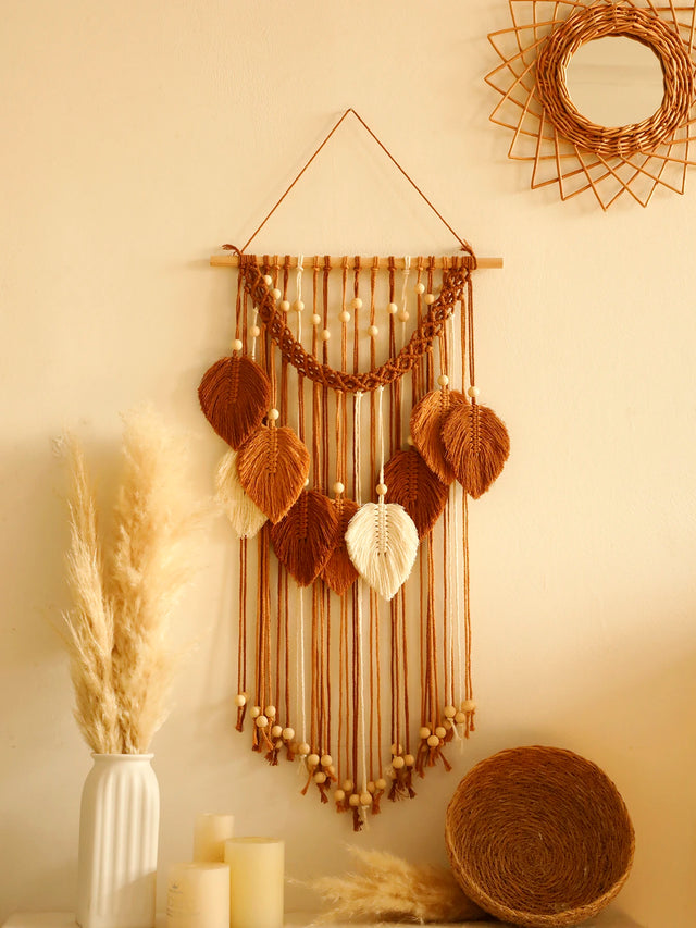 Boho Macrame Wall Hanging Leaf Tapestry - Knotique