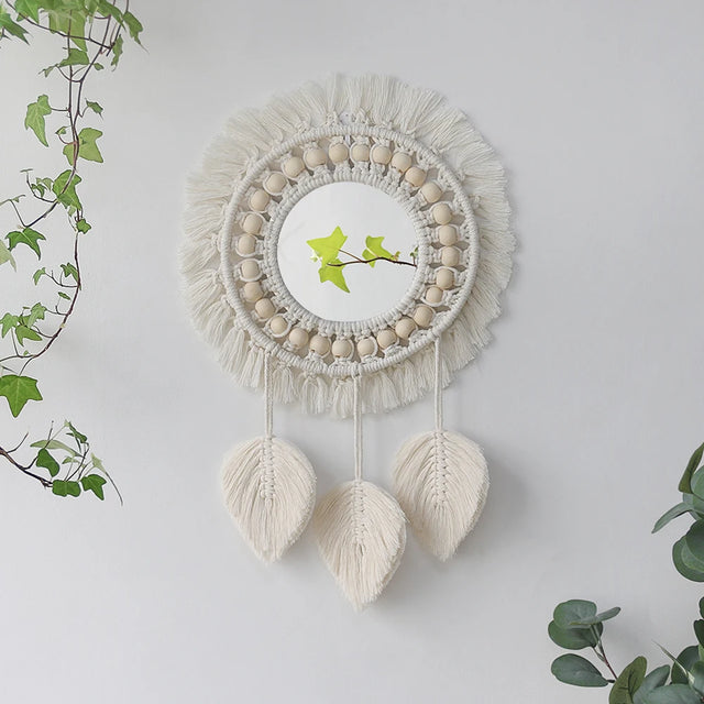 Boho Macrame Wall Mirror Leaf Tapestry - Knotique