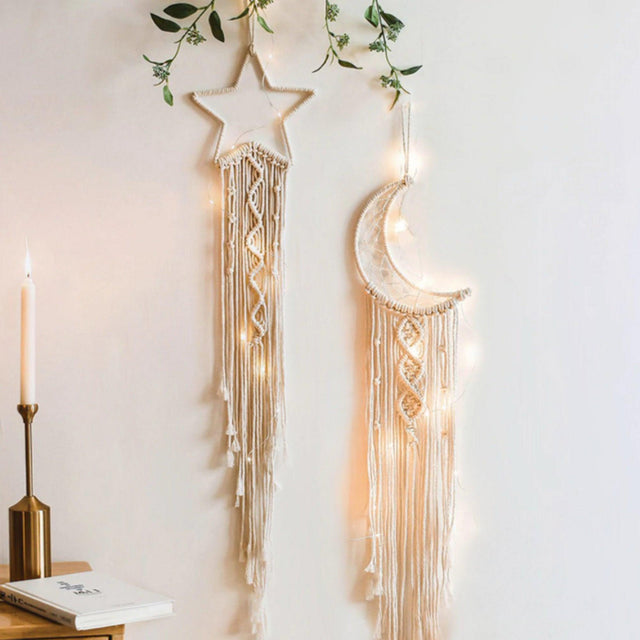 Boho Macrame Woven Moon Star Dreamcather - Knotique