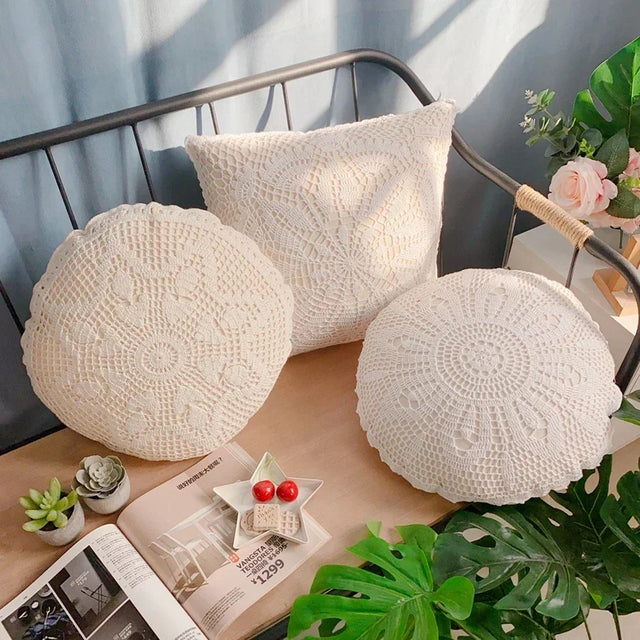 Cotton and Linen Crochet Cushion Cover Handmade - Knotique