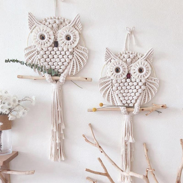 Handmade Owl Macrame Wall Hanging Tapestry - Knotique