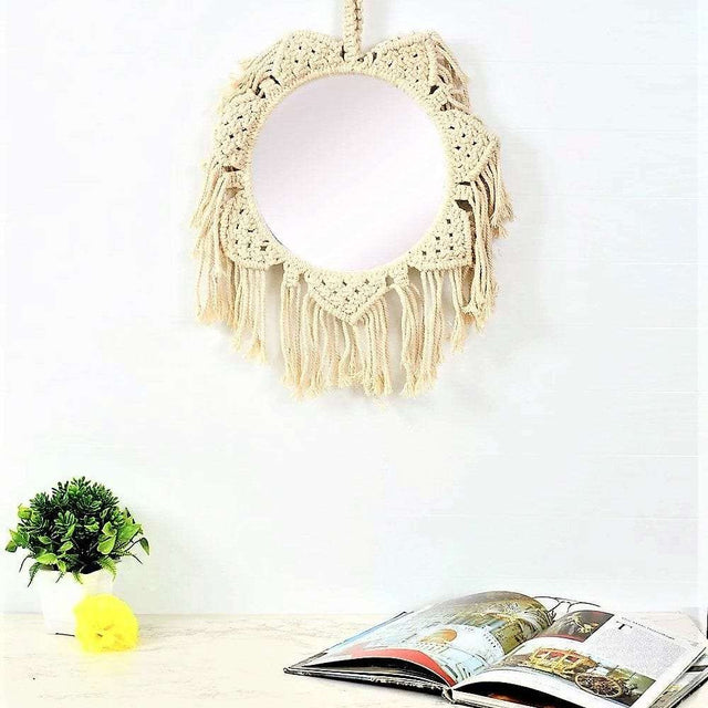 Macrame flower design wall mirror - Knotique