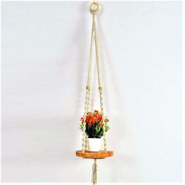 Macrame wall hanging with round shelf - Knotique